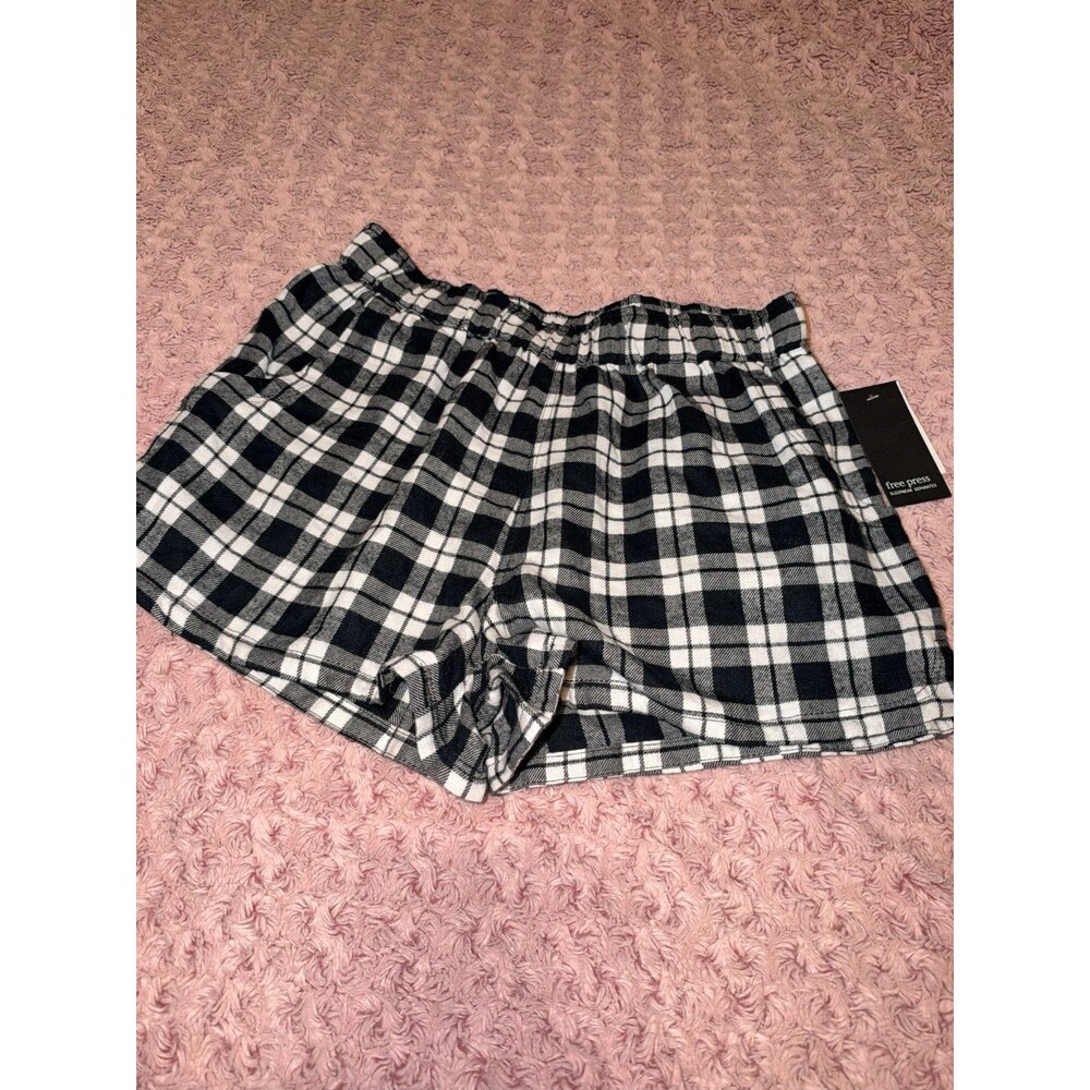 Free Press Plaid Pajama Shorts Women Small Black & White Pockets Nordstroms